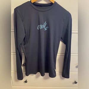 O’Neill Rash Guard, Womens Swim Top, Gray with Logos, Large